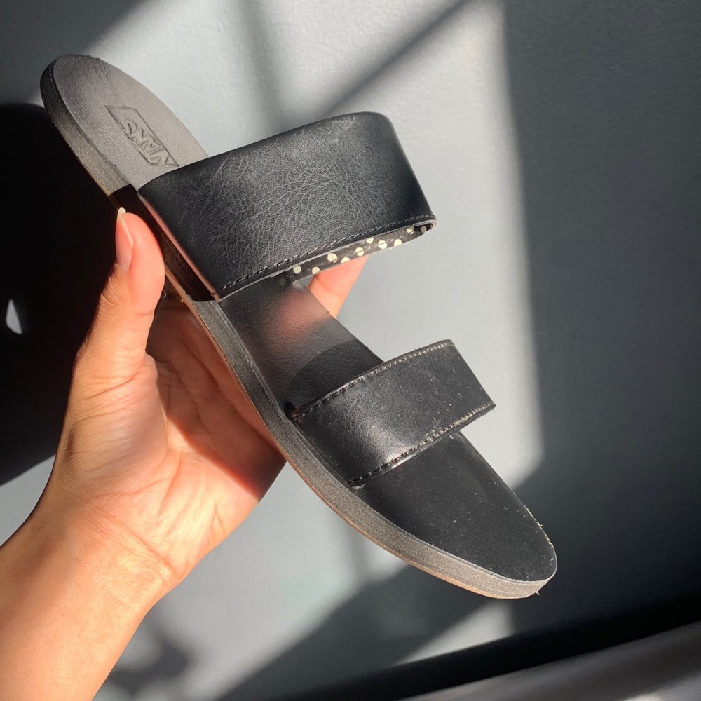 Vans black faux leather sandals